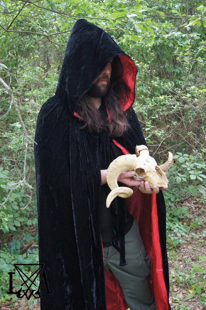 High Quality Velvet and Satin Cloak. Black Velvet lined with Red Satin - The Luciferian Apotheca