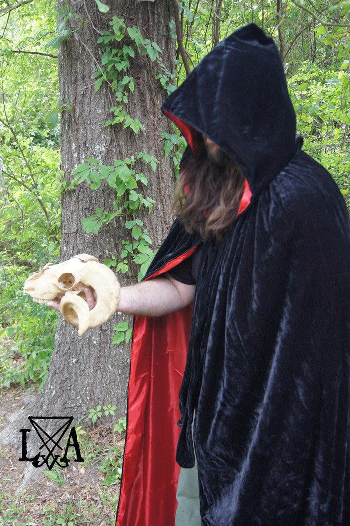 High Quality Velvet and Satin Cloak. Black Velvet lined with Red Satin - The Luciferian Apotheca
