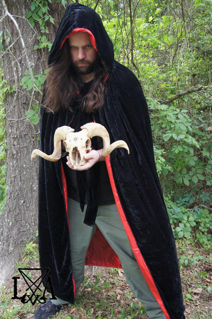 High Quality Velvet and Satin Cloak. Black Velvet lined with Red Satin - The Luciferian Apotheca