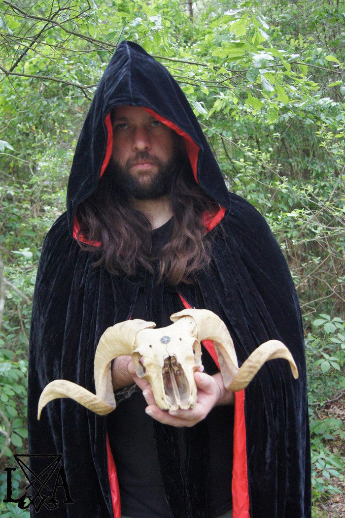 High Quality Velvet and Satin Cloak. Black Velvet lined with Red Satin - The Luciferian Apotheca
