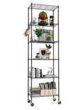 Himimi 72" H Storage Shelves 4 Tier Metal Shelving Adjustable Wire Shelf with Wheels, Heavy Duty Shelving for Garage Kitchen Pantry Bathroom Laundry 18" D*48" W*72" H, Black