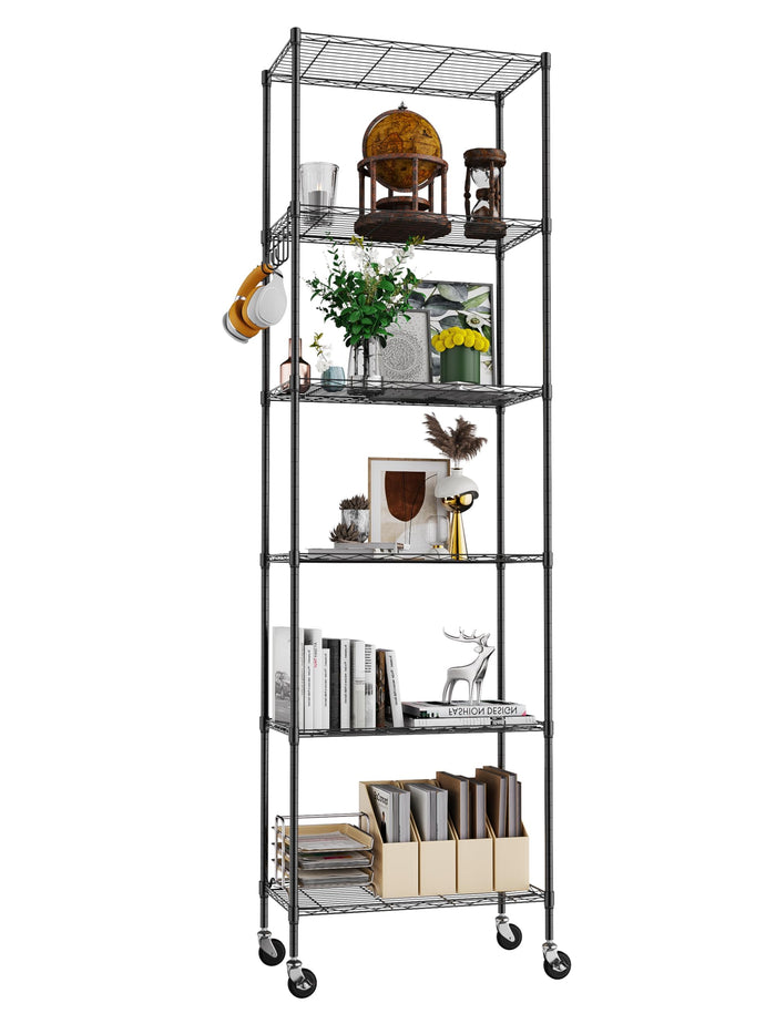 Himimi 72" H Storage Shelves 4 Tier Metal Shelving Adjustable Wire Shelf with Wheels, Heavy Duty Shelving for Garage Kitchen Pantry Bathroom Laundry 18" D*48" W*72" H, Black