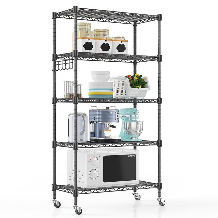 13.78"D x 29.92"W x 62.20"H, 5-Tier / Black