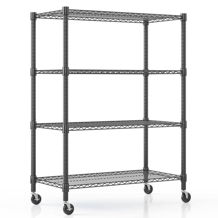 Himimi 72" H Storage Shelves 4 Tier Metal Shelving Adjustable Wire Shelf with Wheels, Heavy Duty Shelving for Garage Kitchen Pantry Bathroom Laundry 18" D*48" W*72" H, Black