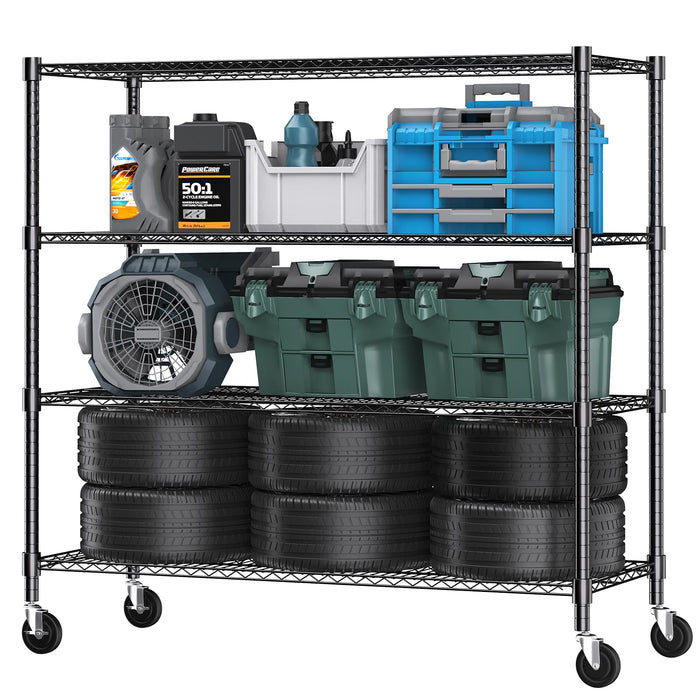 Himimi 72" H Storage Shelves 4 Tier Metal Shelving Adjustable Wire Shelf with Wheels, Heavy Duty Shelving for Garage Kitchen Pantry Bathroom Laundry 18" D*48" W*72" H, Black