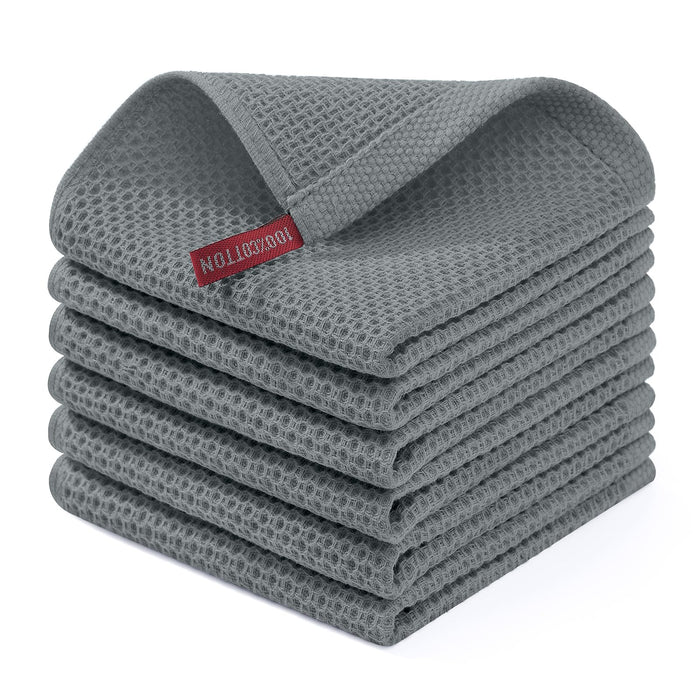 Homaxy 100% Cotton Waffle Weave Kitchen Dish Cloths 6-Pack, Dark Grey