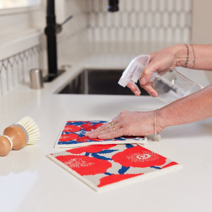 Icelandic Poppies Eco - Friendly blu Sponge Cloth - Set of 2 Eco Cloth - rockflowerpaper