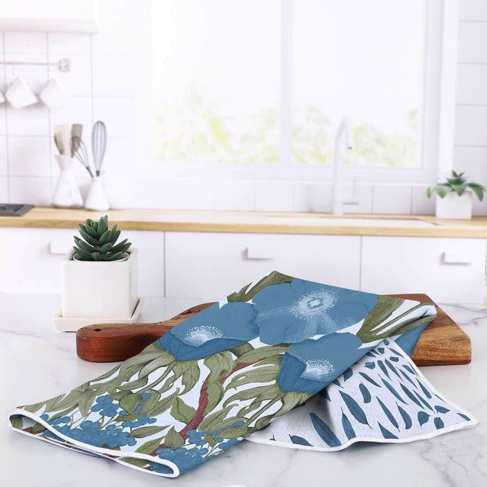 Icelandic Poppies Blue Eco Kitchen Tea Towel Tea Towel - rockflowerpaper