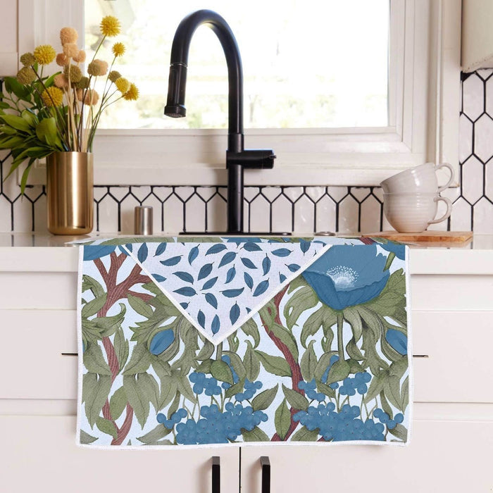 Icelandic Poppies Blue Eco Kitchen Tea Towel Tea Towel - rockflowerpaper