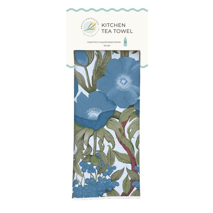 Icelandic Poppies Blue Eco Kitchen Tea Towel Tea Towel - rockflowerpaper