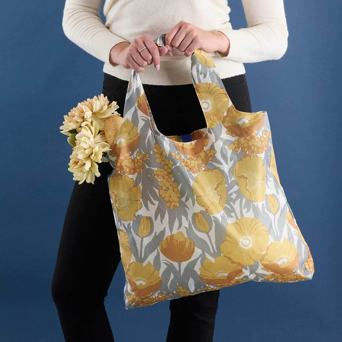 Icelandic Poppies Gold blu Reusable Shopping Bag