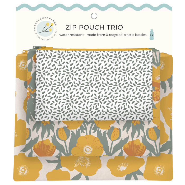 Icelandic Poppies Gold Zip Pouch Trio (set 3) Zip Pouch Trio - Rockflowerpaper