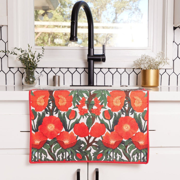 Icelandic Poppies Green blu Kitchen Tea Towel Tea Towel - rockflowerpaper