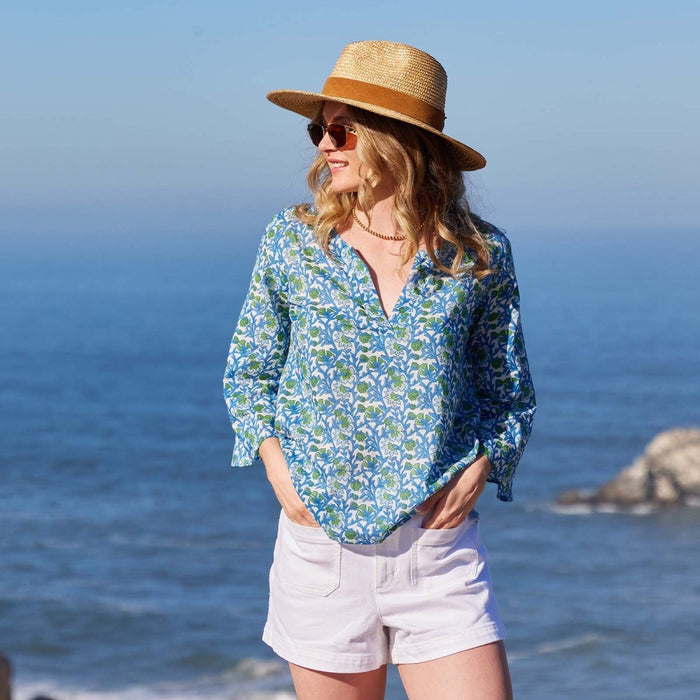 Isabelle Blue Cotton Kurta Tunic Tunic - rockflowerpaper