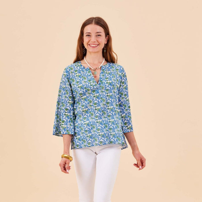 Isabelle Blue Cotton Kurta Tunic Tunic - rockflowerpaper