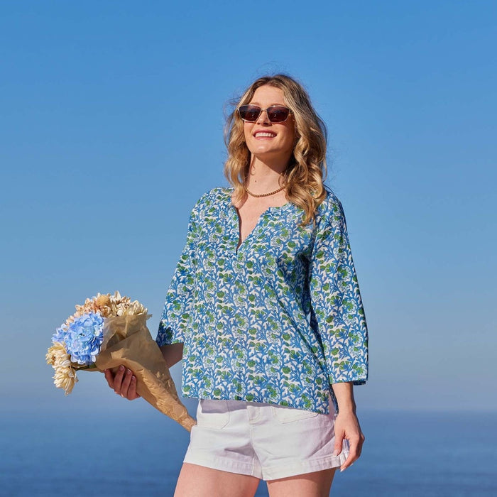 Isabelle Blue Cotton Kurta Tunic Tunic - rockflowerpaper