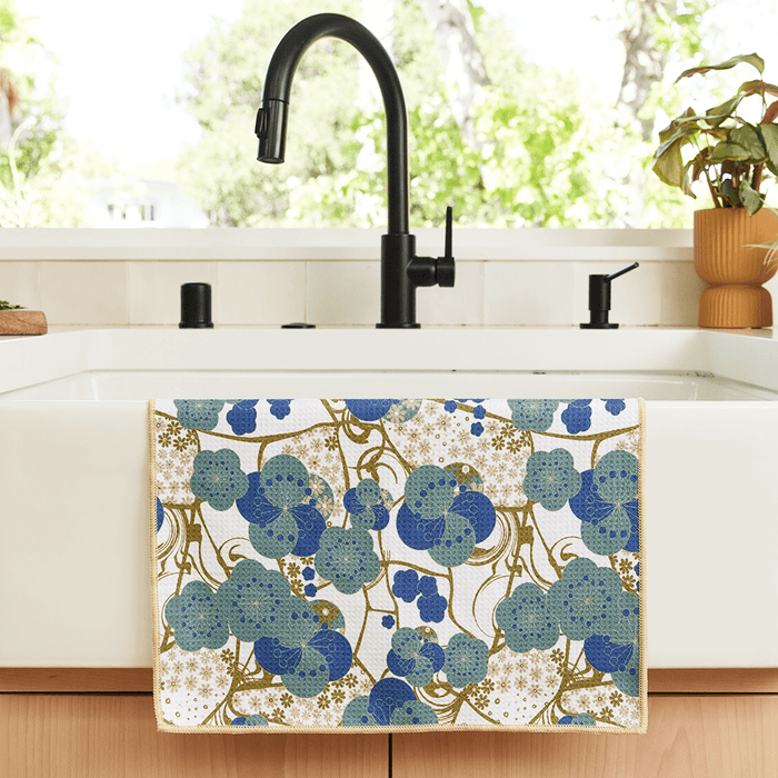 Kintsugi Blue blu Kitchen Tea Towel - Double - Sided Print Kitchen Towel - rockflowerpaper