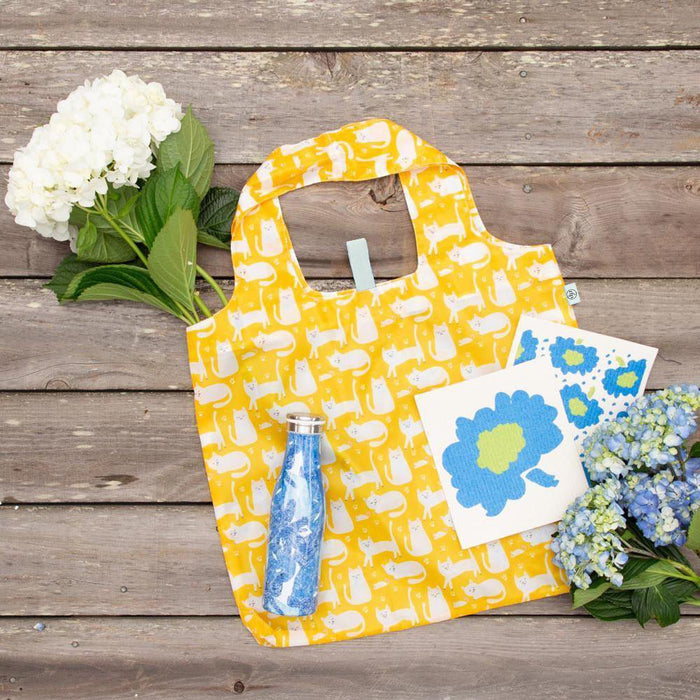Kitty Cats Yellow blu Reusable Shopping Bag Reusable Shopping Bag - rockflowerpaper