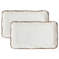LEHAHA Farmhouse Large Serving Platters, 2 Piece Melamine Dinnerware Set, 17.5 x 10 Inches Vintage Serving Tray, Rectangle White Rustic Trays Set of 2