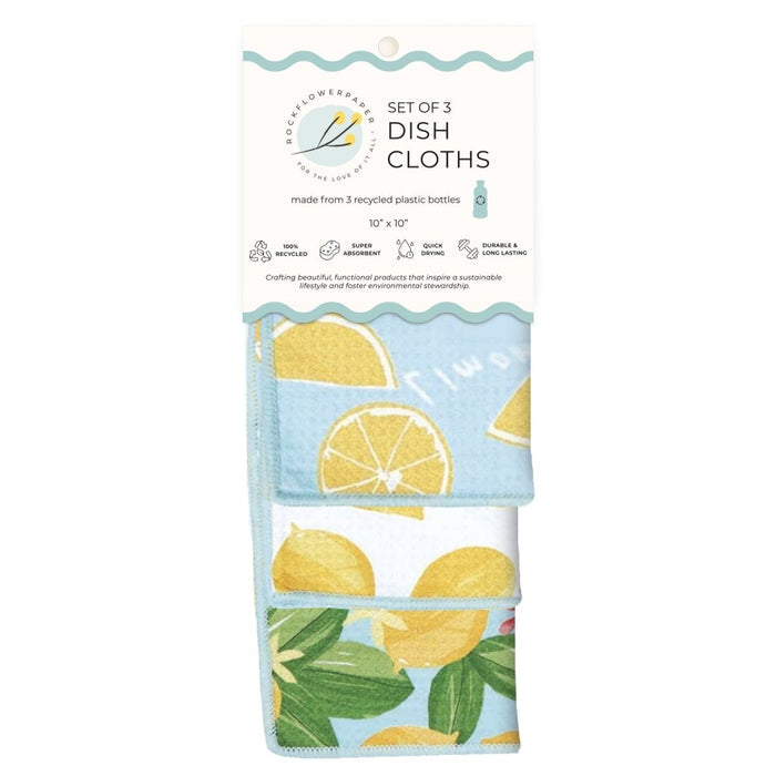 Lemon Blossoms Eco Dish Cloth (Set of 3) Reusable Dish Cloth - rockflowerpaper