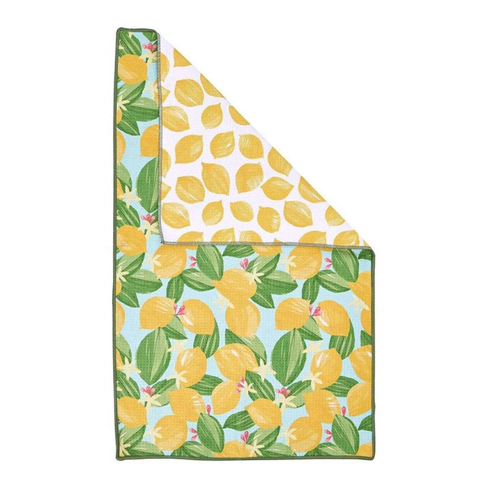 Lemon Blossoms blu Kitchen Tea Towel - Double - Sided Print Kitchen Towel - rockflowerpaper