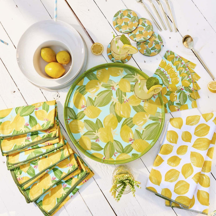 Lemon Blossoms 15 Inch Round Tray Tray - rockflowerpaper