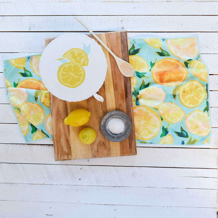 Lemon Slices Blu Kitchen Tea Towel-Double Side Printed Kitchen Towel - rockflowerpaper