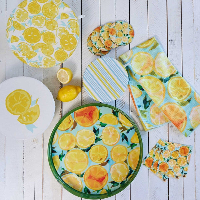 Lemon Slices Blu Kitchen Tea Towel - Double Side Printed Kitchen Towel - rockflowerpaper