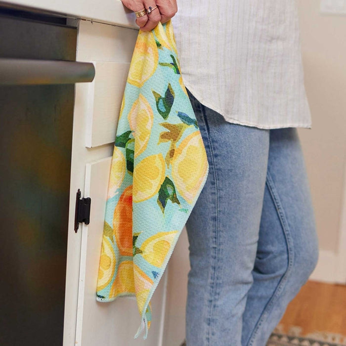 Lemon Slices Blu Kitchen Tea Towel - Double Side Printed Kitchen Towel - rockflowerpaper