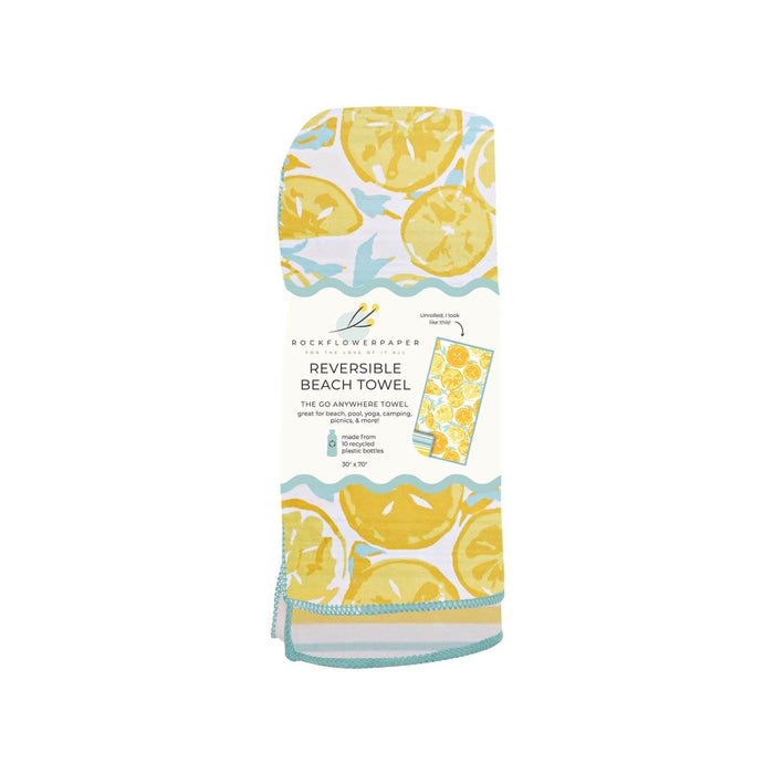 Lemon Slices Reversible Eco Beach Towel Beach Towel - rockflowerpaper