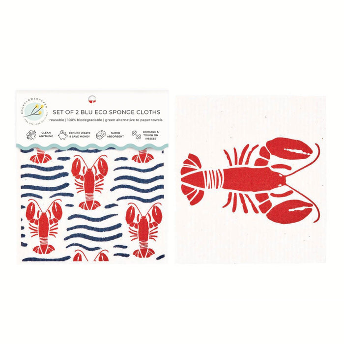 Lobster Waves blu Eco Sponge Cloths (Set of 2) Eco Cloth - rockflowerpaper