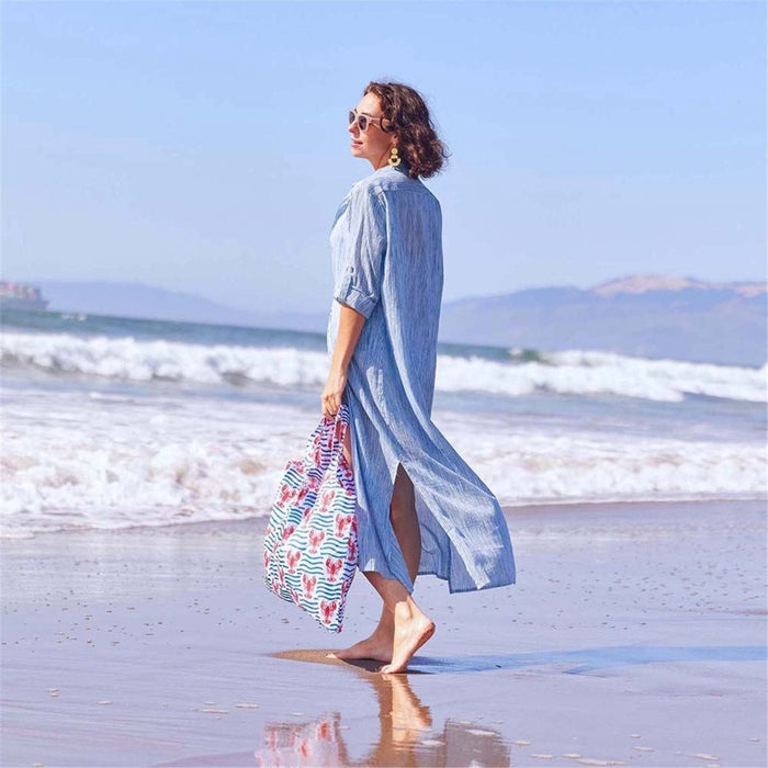 Lobster Waves blu Reusable Shopping Bag - Machine washable Reusable Shopping Bag - rockflowerpaper