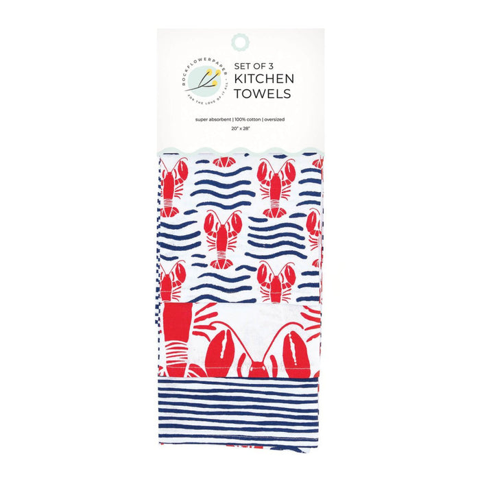 Lobster Waves Cotton Kitchen Towels (Set of 3) Cotton Kitchen Towel - rockflowerpaper