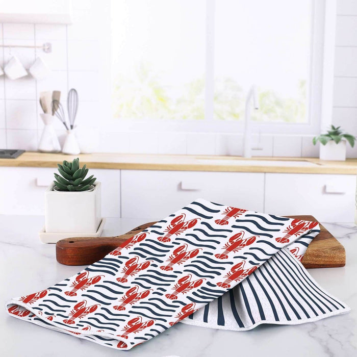 Lobster Waves Eco Kitchen Tea Towel Tea Towel - rockflowerpaper