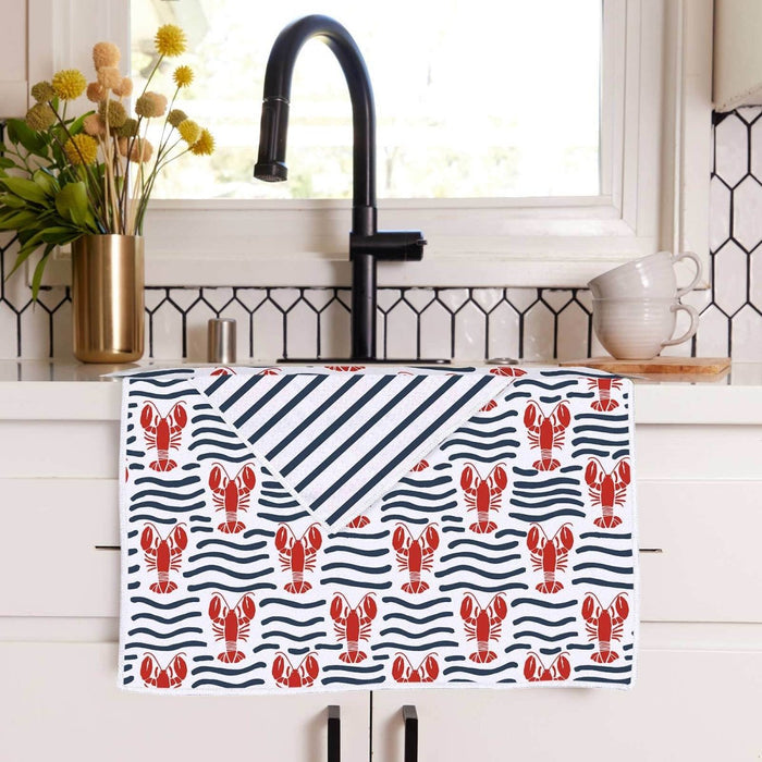 Lobster Waves Eco Kitchen Tea Towel Tea Towel - rockflowerpaper