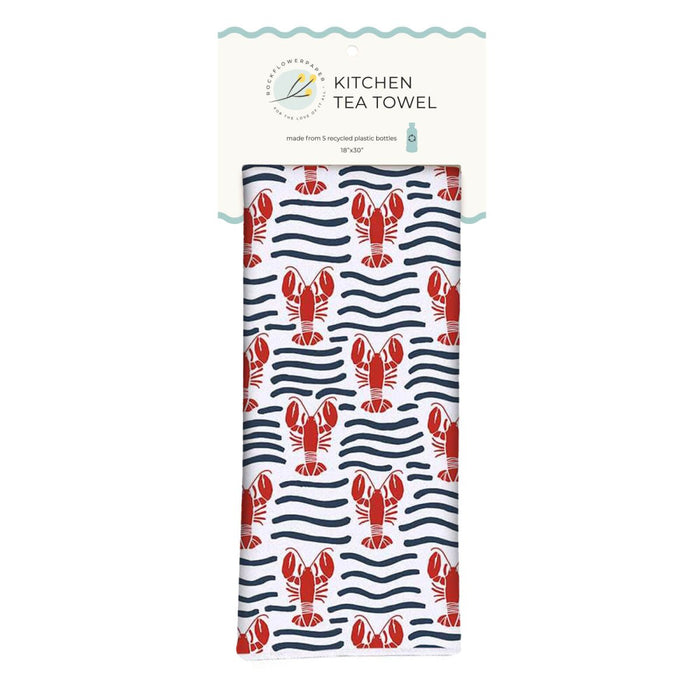 Lobster Waves Eco Kitchen Tea Towel Tea Towel - rockflowerpaper