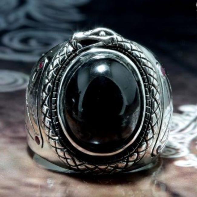 Leviathan Ouroboros Lucifer Sigil Onyx Sterling Silver Ring