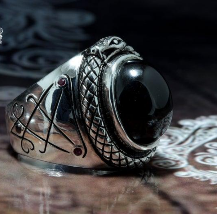 Lucifer Sigil Leviathan Ring | Sterling Silver .925 with Black Stone