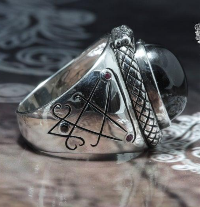 Lucifer Sigil Leviathan Ring | Sterling Silver .925 with Black Stone