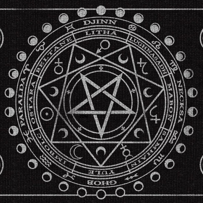Witchcraft symbol with pentagram and moon phases on a black background
