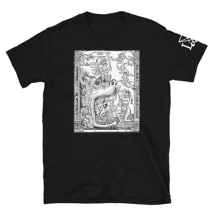 Medieval Lucifer and Satan before Hell Short sleeve t-shirt - The Luciferian Apotheca