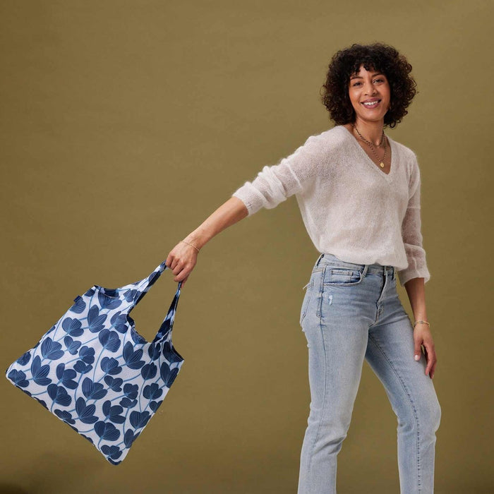 Modern Poppy Blu Bag Reusable Shopping Bag - Machine Washable Reusable Shopping Bag - rockflowerpaper
