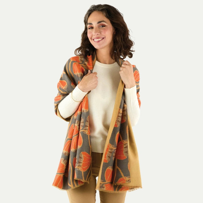 Modern Tulip Orange Reversible Wrap Scarf - rockflowerpaper