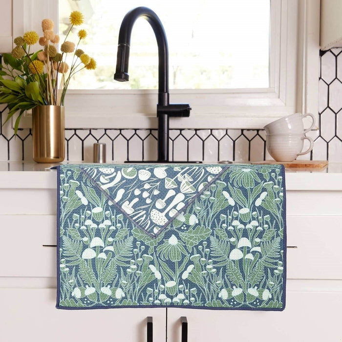 Mushroom Forest blu Kitchen Tea Towel TEATOWEL - rockflowerpaper
