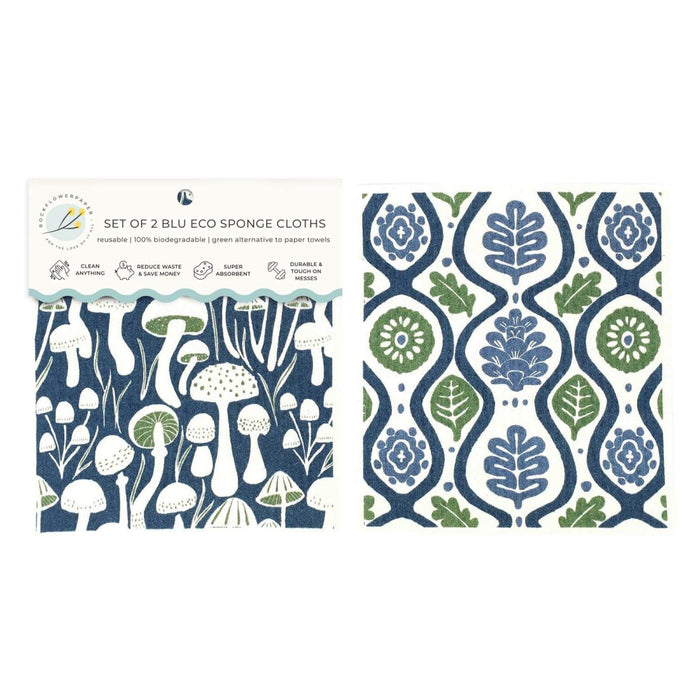 Mushrooms blu Eco Sponge Cloths (Set of 2) Eco Cloth - rockflowerpaper