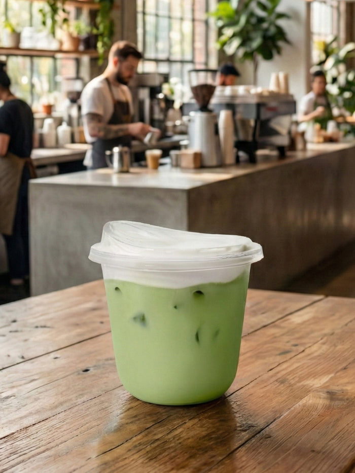 NATURAL 12oz Rounded Bottom Compostable Arc 98mm Cup & Sip Lid Bundle - 100 Pack