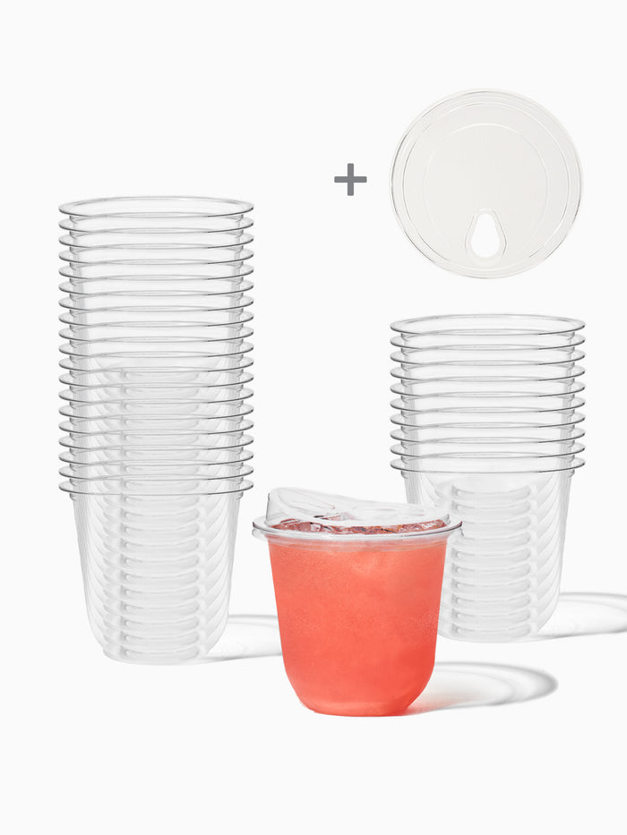 NATURAL 12oz Rounded Bottom Compostable Arc 98mm Cup & Sip Lid Bundle - 100 Pack