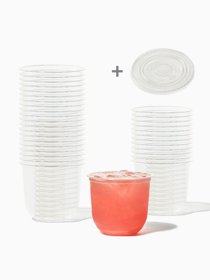 NATURAL 12oz Rounded Bottom Compostable Arc 98mm Cup & Straw Lid Bundle - 100 Pack