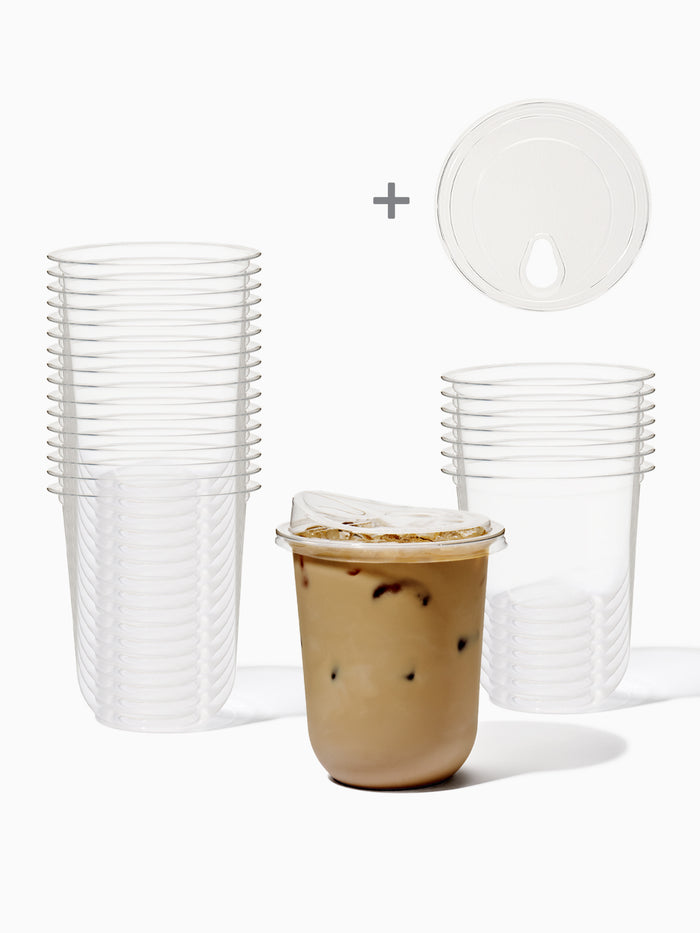 NATURAL 16oz Rounded Bottom Compostable Arc 98mm Cup & Sip Lid Bundle - 100 Pack