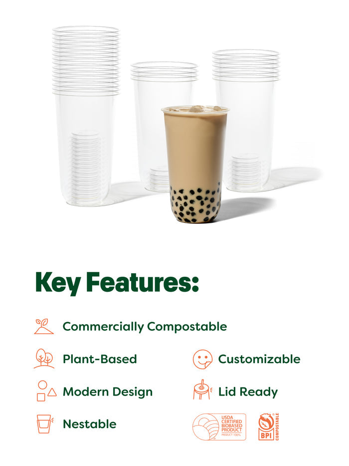 NATURAL 24oz Rounded Bottom Compostable 96mm Arc Cup - Bulk - 1000/Case